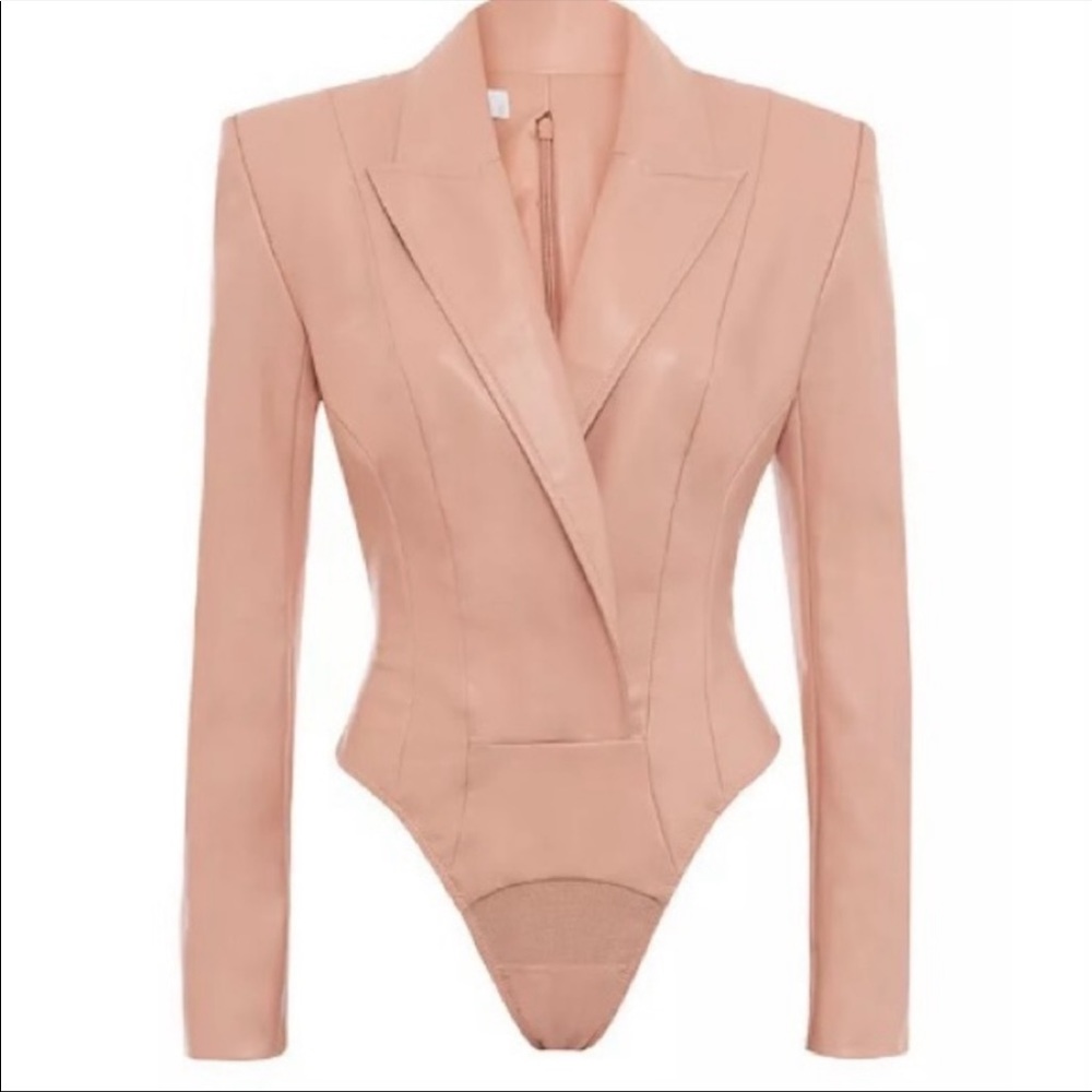 House of CB PEONY BLUSH STRETCH VEGAN LEATHER JACKET BODYSUIT - Picture 3 of 15